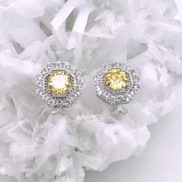 NWT Judith Ripka 4 carat Canary Crystal & White Topaz Casablanca Button Earrings - Picture 5 of 12